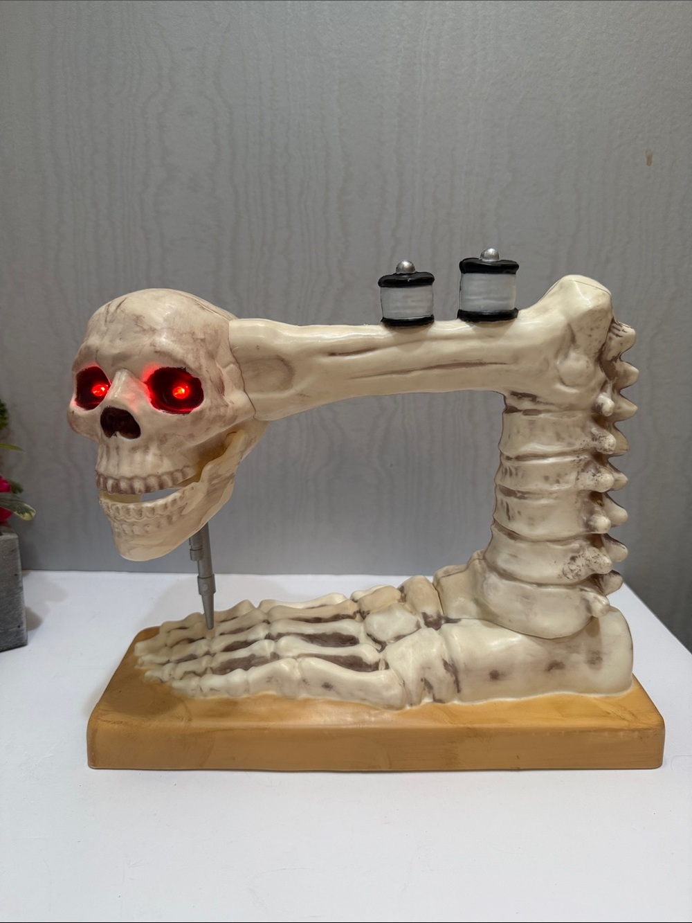 Place & Time Skeleton Sewing Machine Halloween Animated Prop LED Eyes Sound 12”